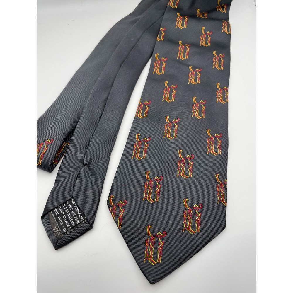 Gianni Versace Mens Silk Tie Charcoal Grey Red Gold Abstract Monogram Italy